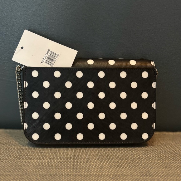 KATE SPADE Cheers Crossbody Bag - Black and White Polka Dot Leather Purse - Picture 5 of 15